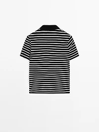 Striped cotton blend polo T-shirt