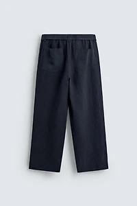 RELAXED FIT 100% LINEN BELTED PANTS