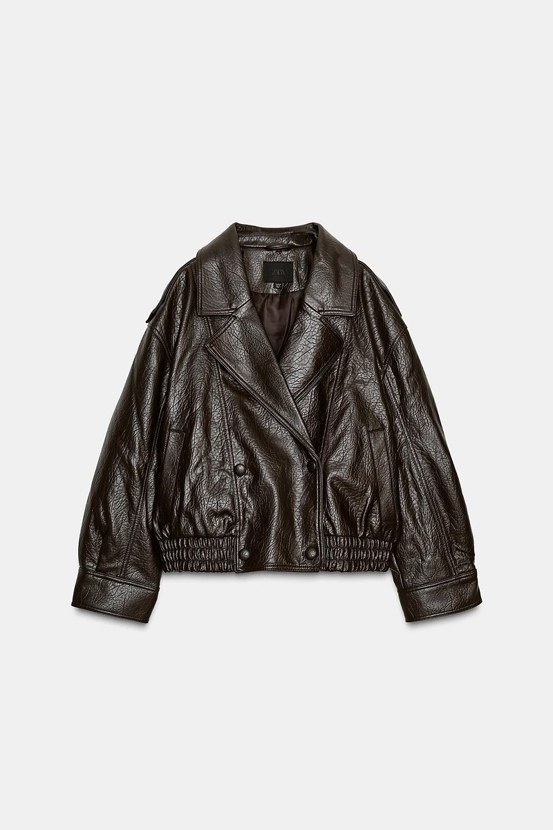 BLOUSON EN MATIÈRE SYNTHÉTIQUE AVEC COL AMOVIBLE