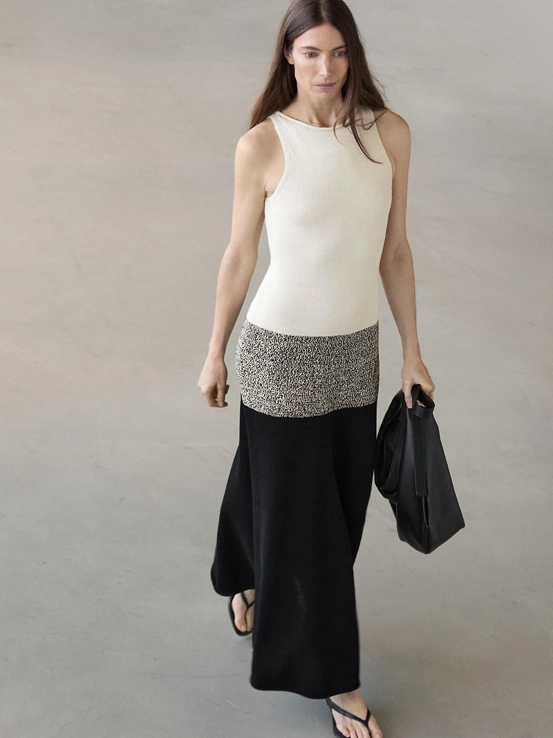 100% cotton contrast knit midi dress