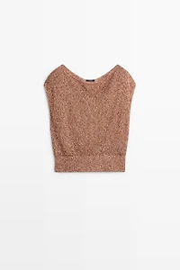 Cotton blend knit top with ribbed hem