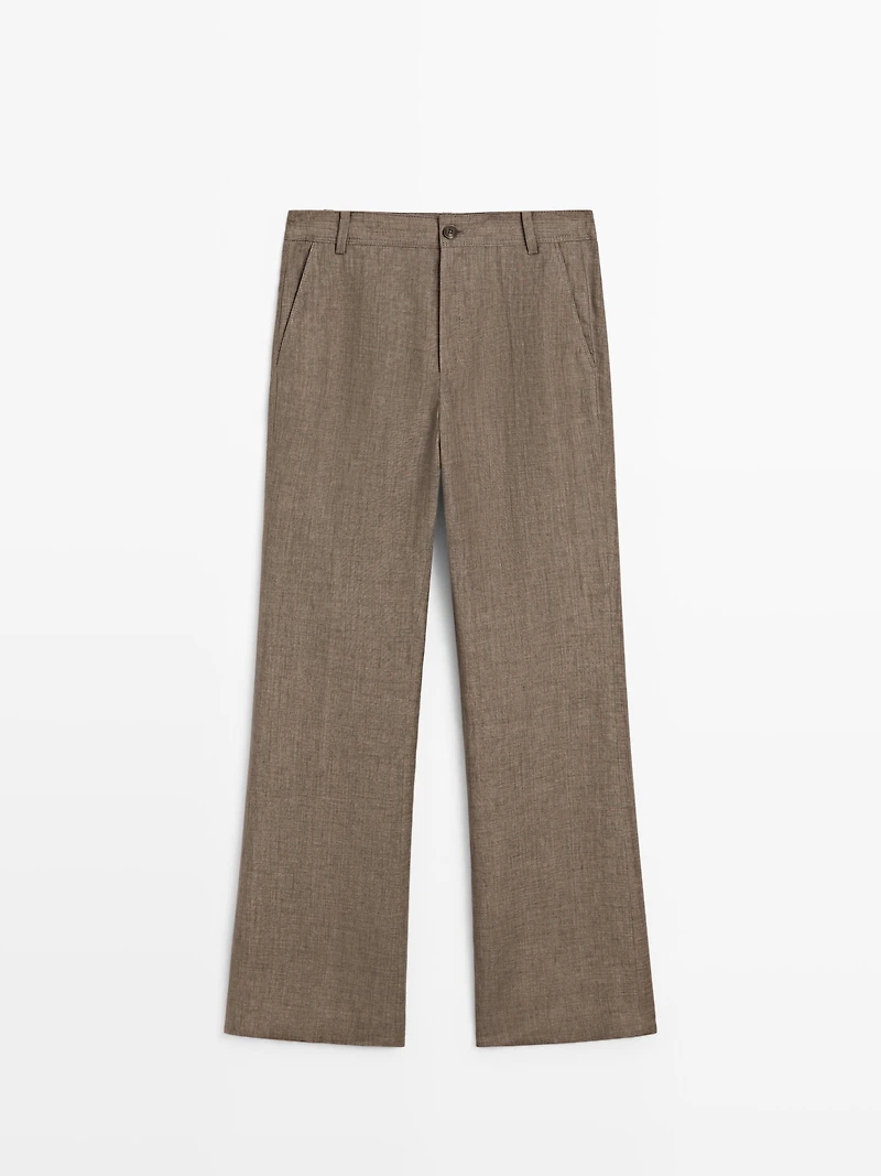 Kick flare cropped linen trousers