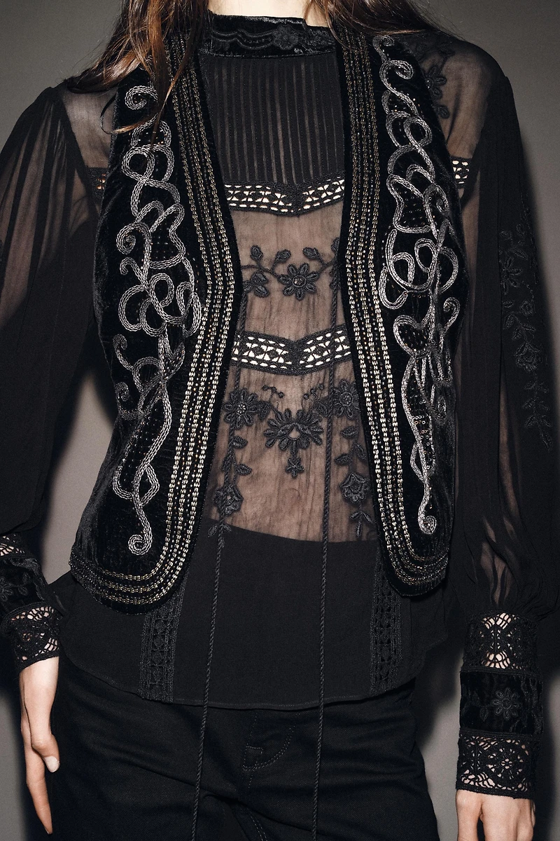 ZW COLLECTION EMBROIDERED VELVET VEST