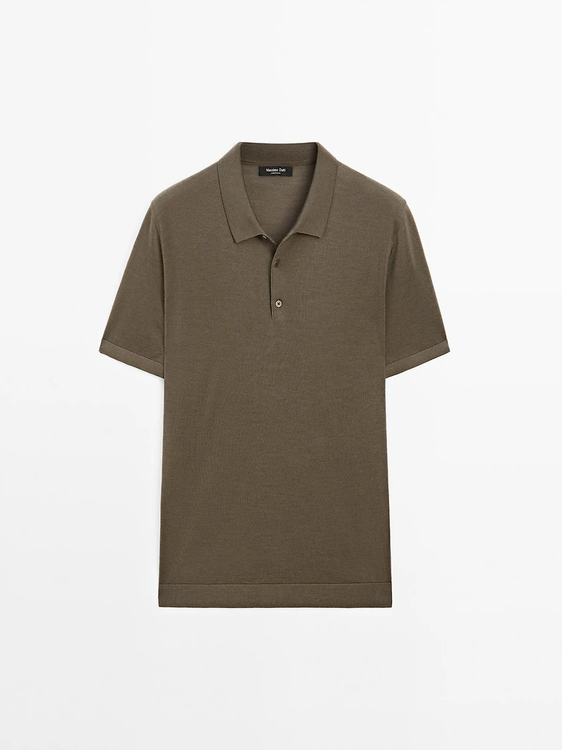 Short sleeve wool blend knit polo shirt
