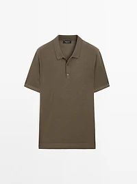 Short sleeve wool blend knit polo shirt