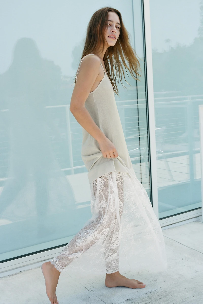 LACE COMBINATION KNIT DRESS
