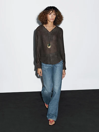 Blouse avec plastron 100 % lin