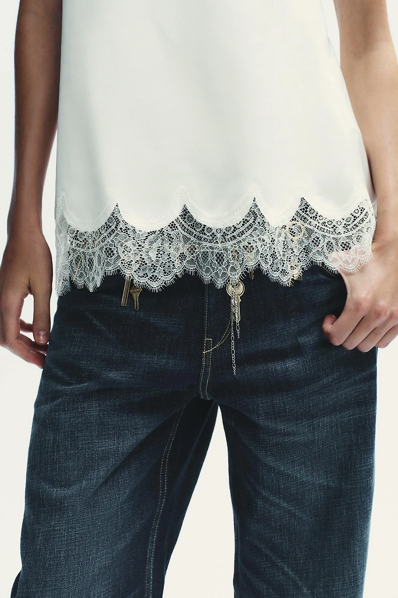 SATIN EFFECT LACE BUSTIER TOP