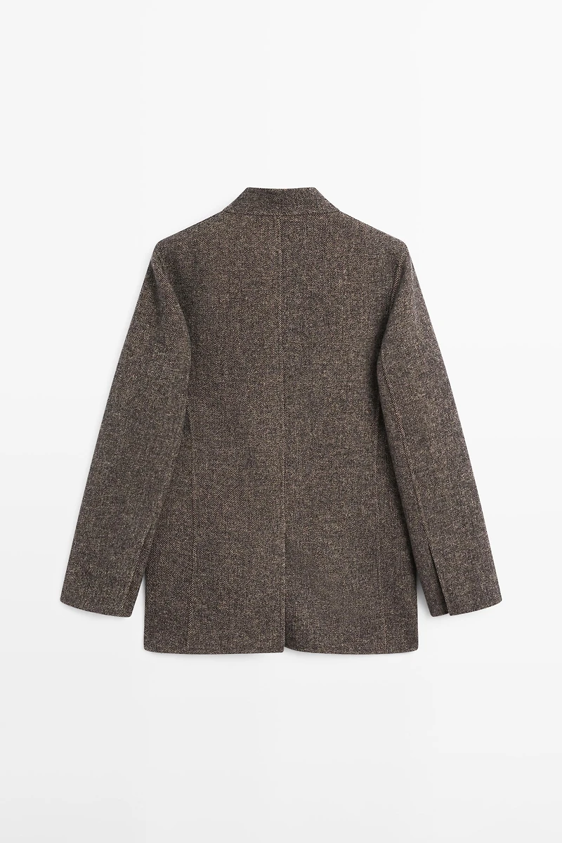 Manteau sergé à col montant en laine mélangée