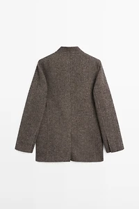 Manteau sergé à col montant en laine mélangée
