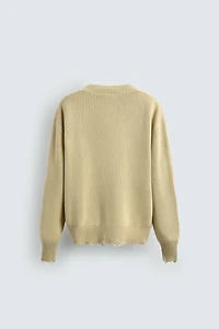 DISTRESSED RIBBED CARDIGAN