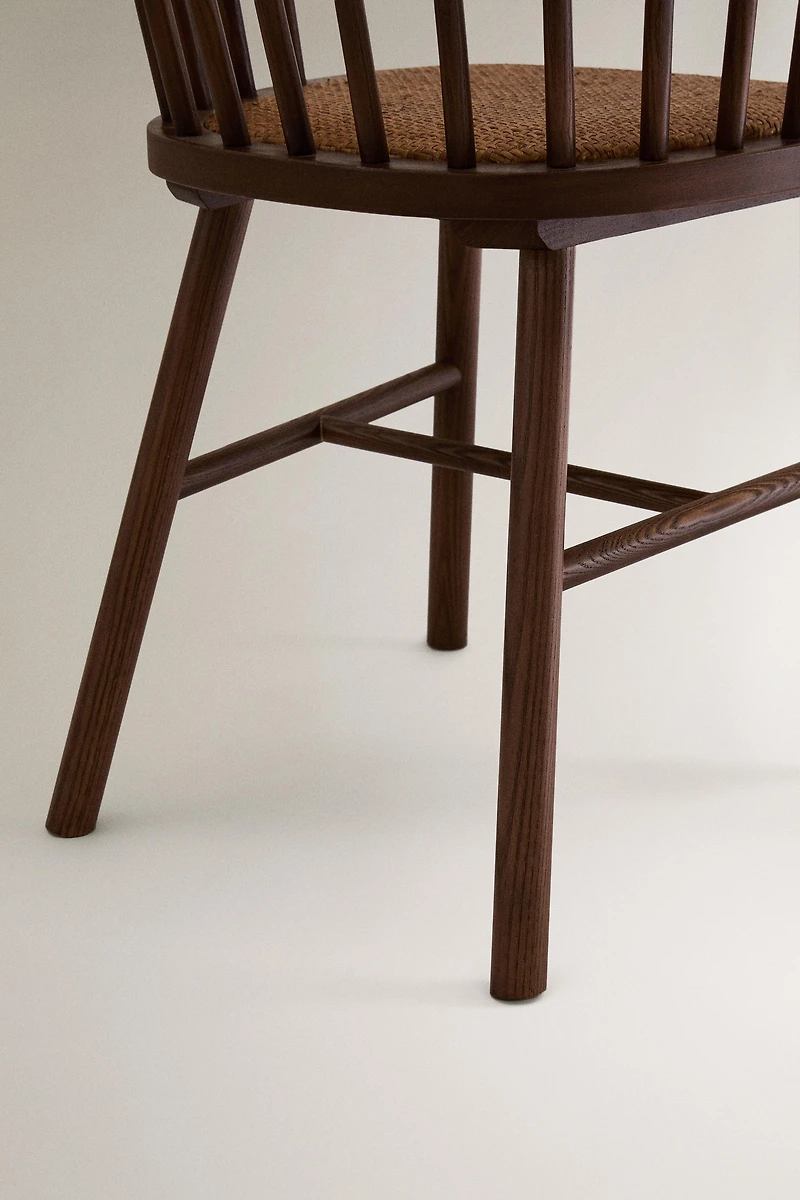 ASH WOOD AND RATTAN CHAIR