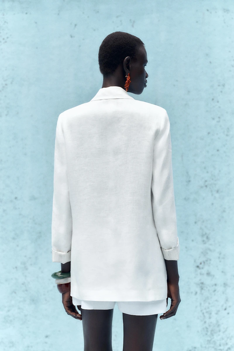 100% LINEN BLAZER WITH PRINTED CUFFS