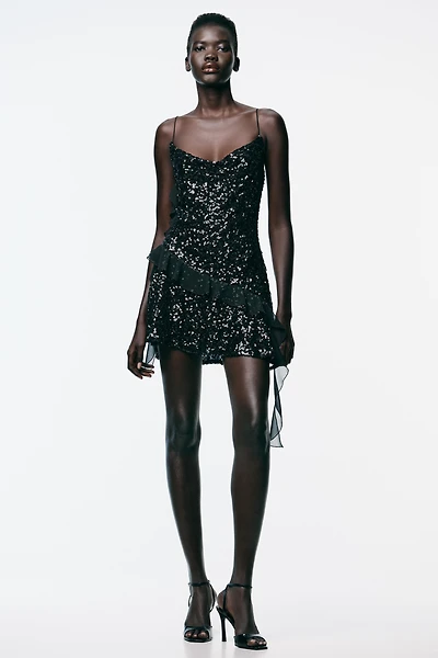 SEQUIN RUFFLE MINI DRESS