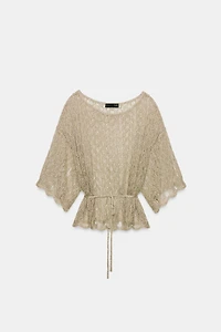 METALLIC THREAD KNIT TOP WITH BELT