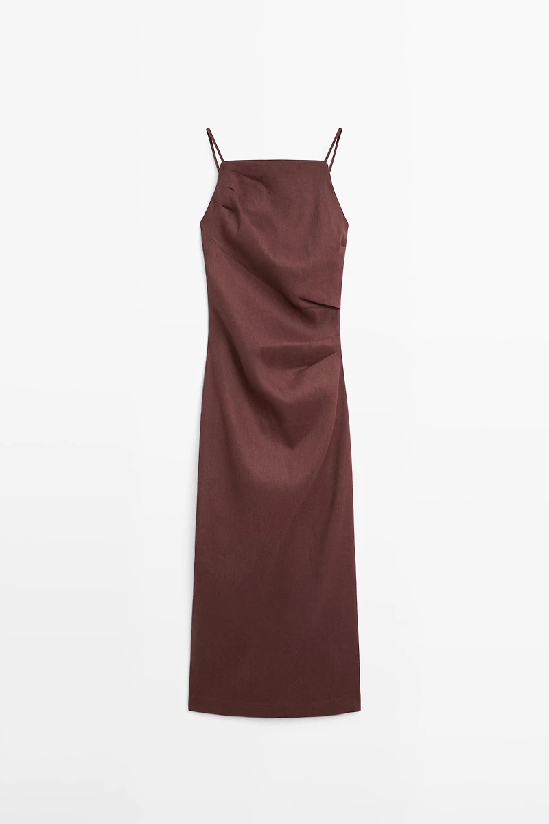 Strappy stretch linen blend midi dress