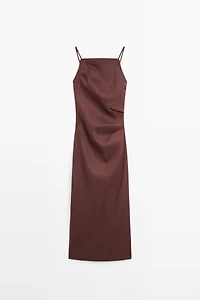 Strappy stretch linen blend midi dress