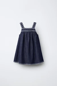 FLUID EMBROIDERED FLORAL DENIM DRESS
