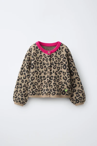 CONTRAST ANIMAL PRINT CARDIGAN