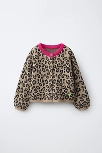 CONTRAST ANIMAL PRINT CARDIGAN