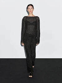 Cotton blend openwork crochet sweater