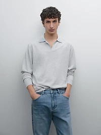 Cotton blend knit polo sweater