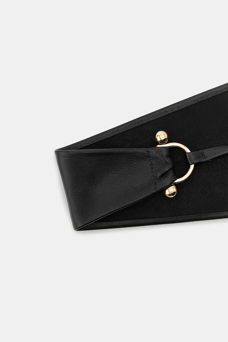 LEATHER OBI BELT WITH METAL BUCKLE