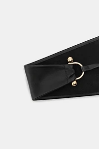 LEATHER OBI BELT WITH METAL BUCKLE