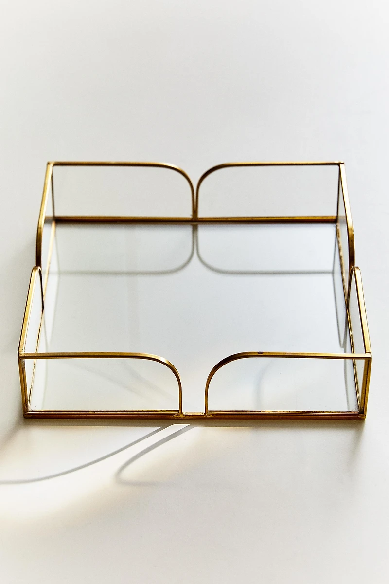 GLASS NAPKIN HOLDER WITH METAL TRIM