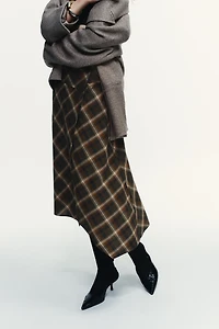 ASYMMETRIC PLAID MIDI SKIRT