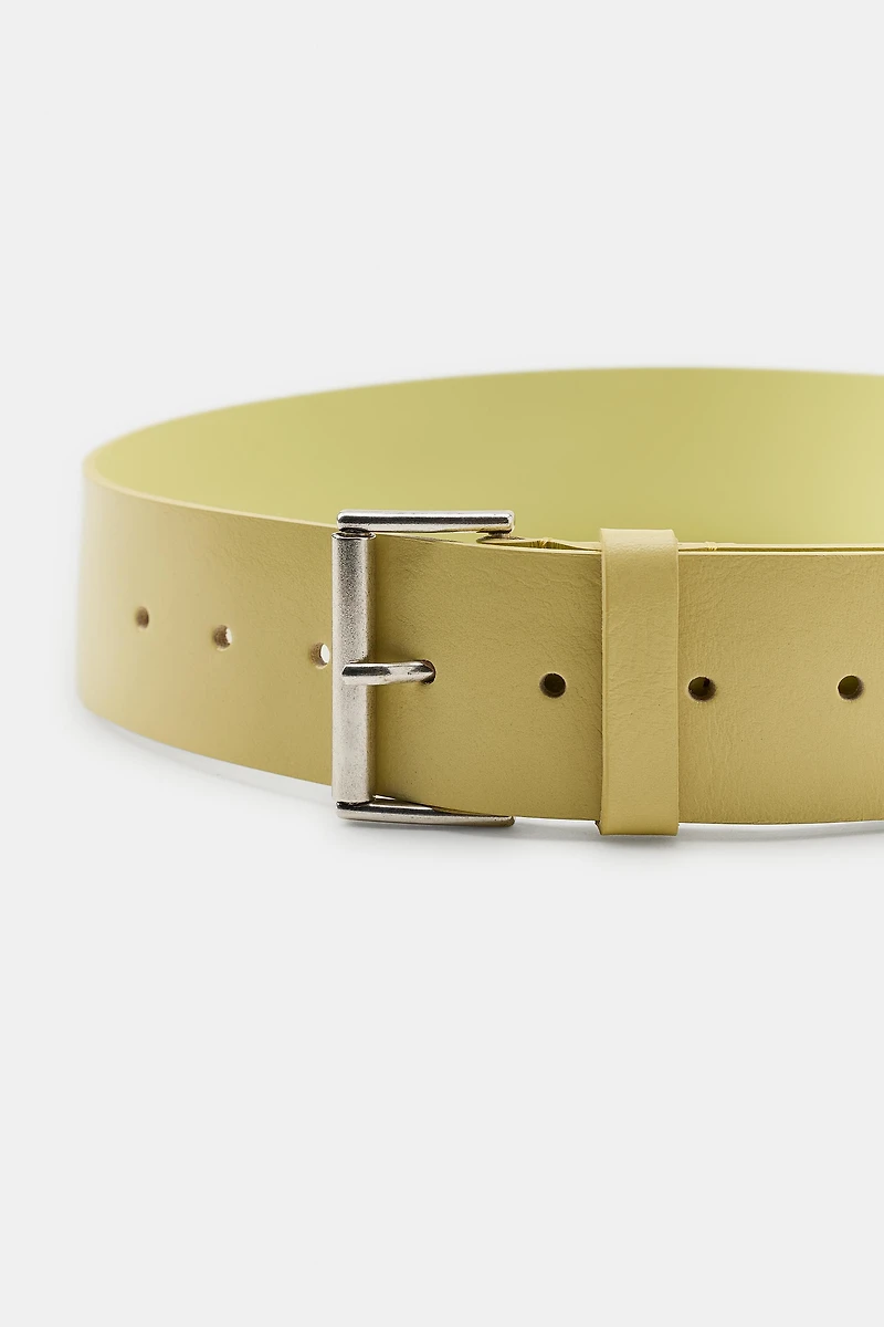 100% LEATHER BELT WITH RECTANGULAR BUCKLE
