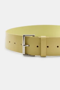 100% LEATHER BELT WITH RECTANGULAR BUCKLE