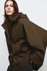 SHORT TRENCH COAT WITH FAUX FUR COLLAR ZW COLLECTION