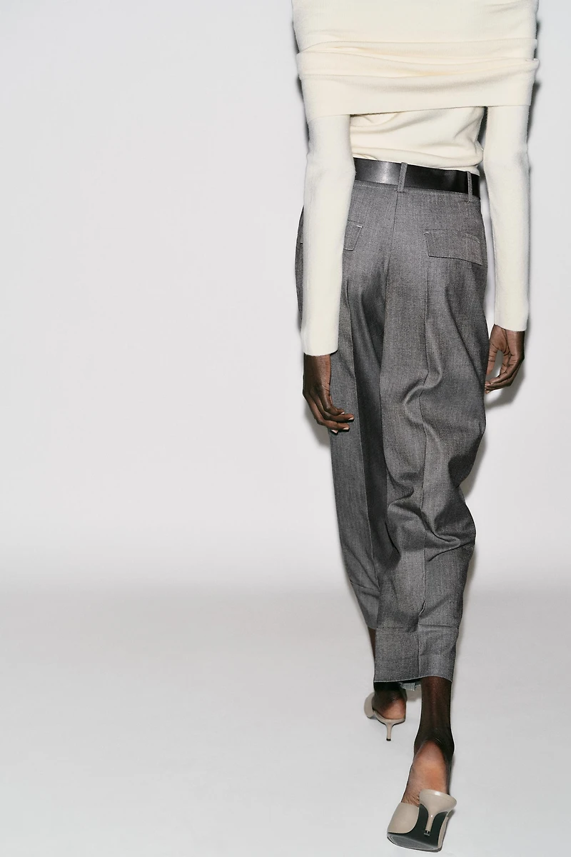 BELTED CUFFED HEM PANTS