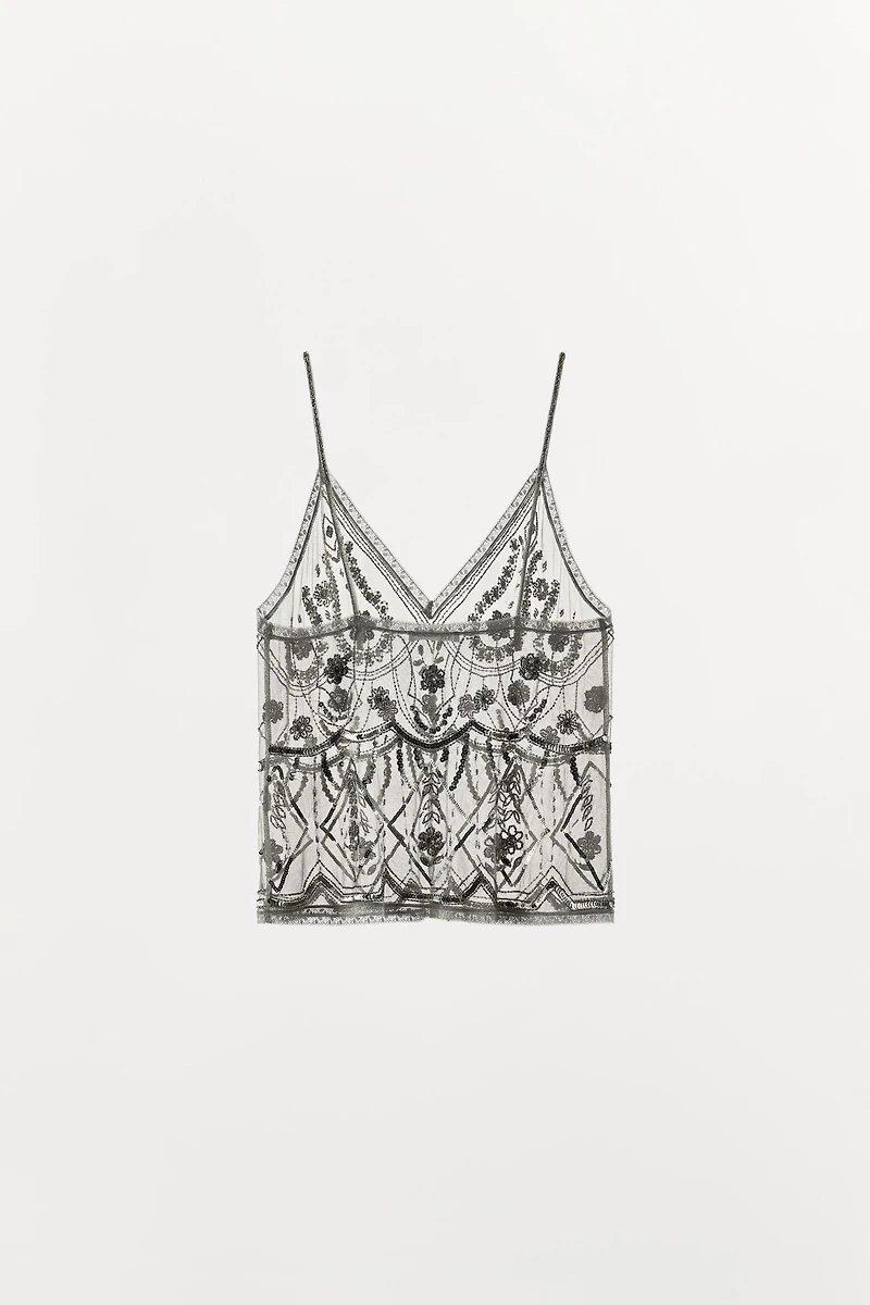 TULLE BEADED SEQUIN TOP