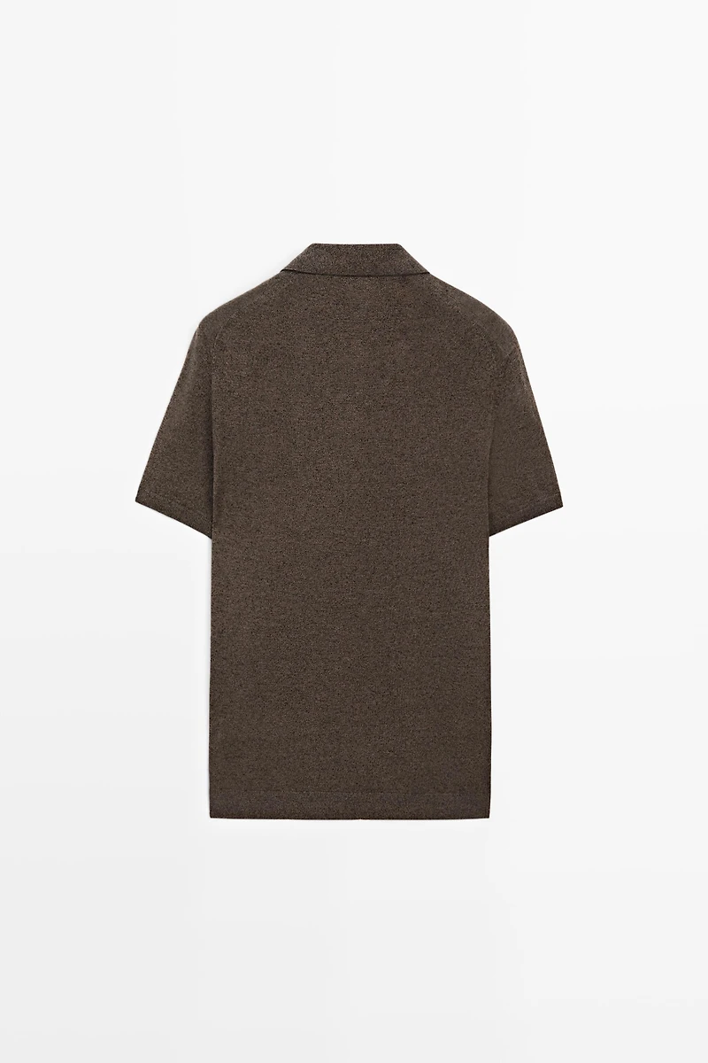 Linen blend V-neck polo shirt