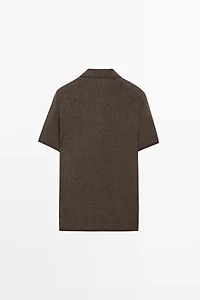 Linen blend V-neck polo shirt