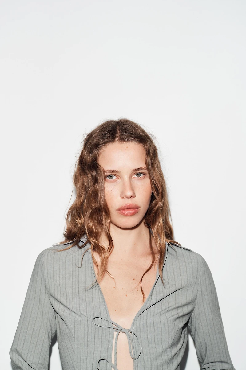 STRIPED TIE-DETAIL SHIRT