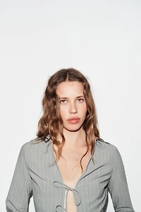 STRIPED TIE-DETAIL SHIRT