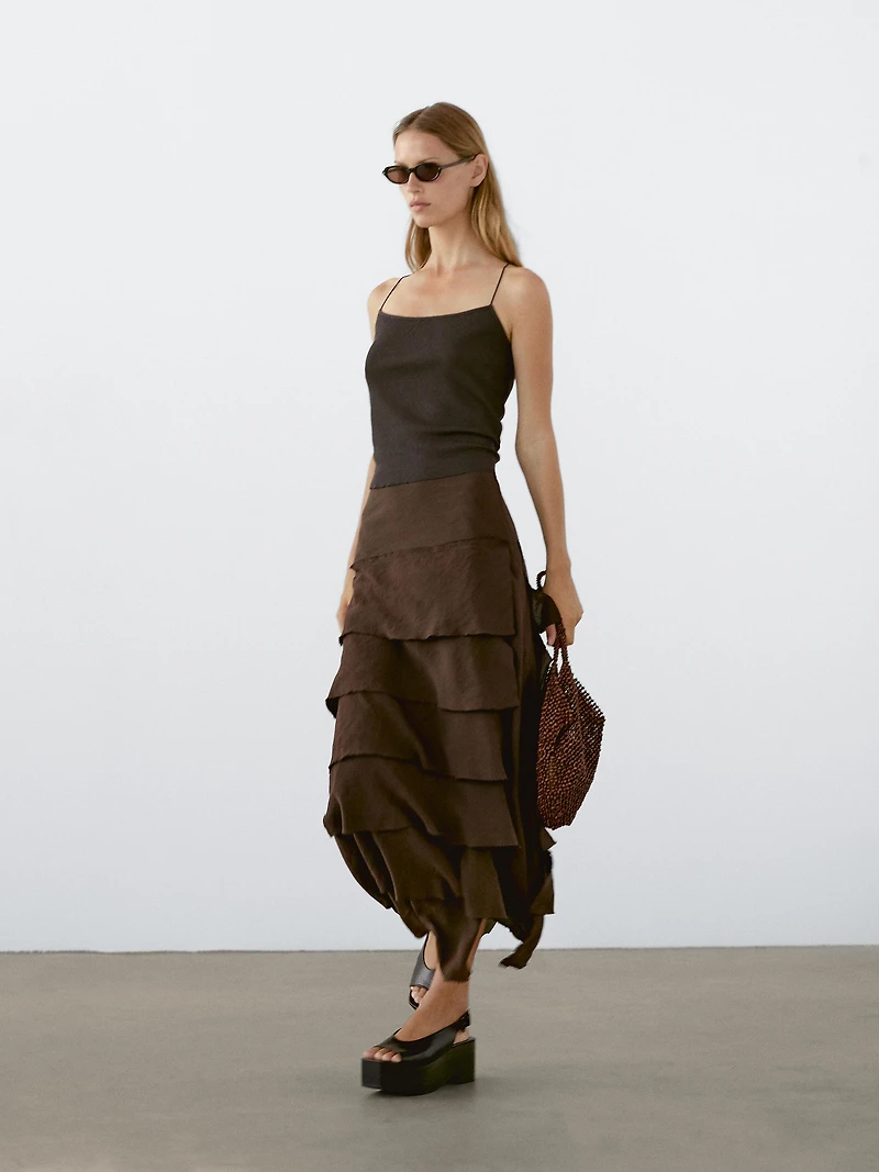 Midi skirt with ruffle detail