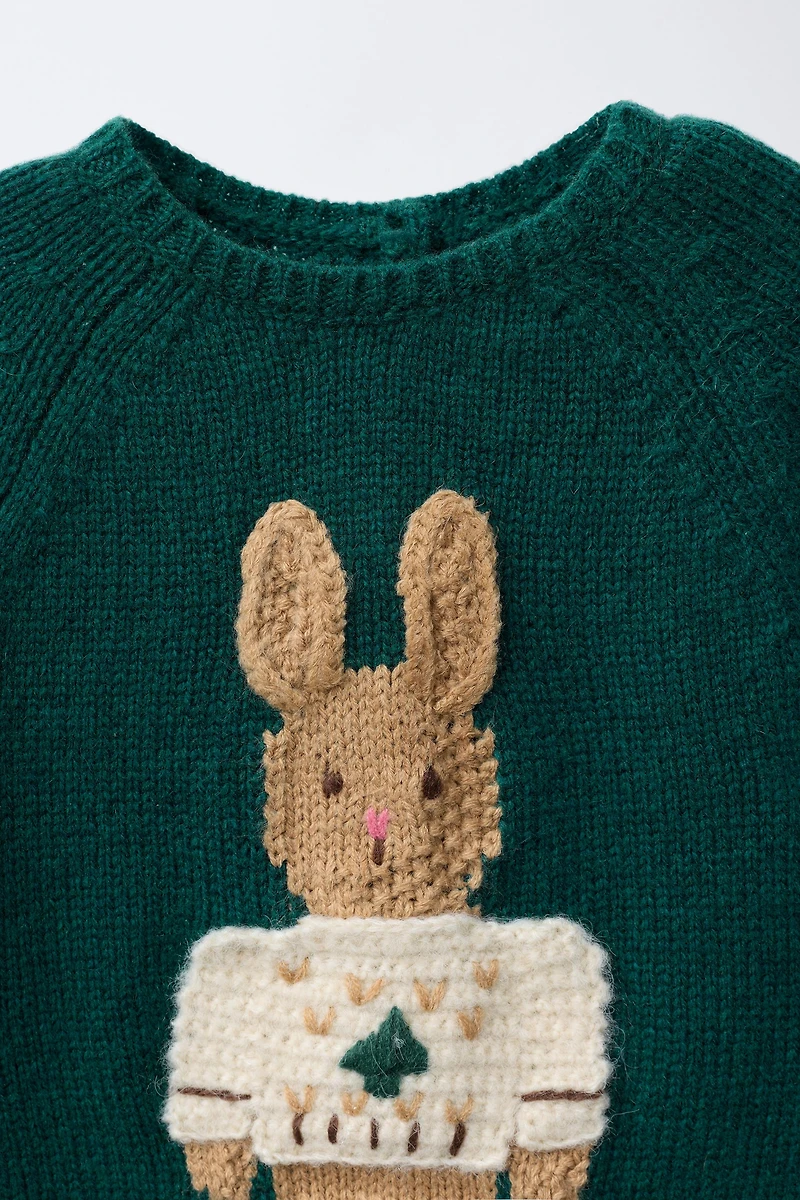 KNIT JUMPSUIT WITH EMBROIDERED BUNNY