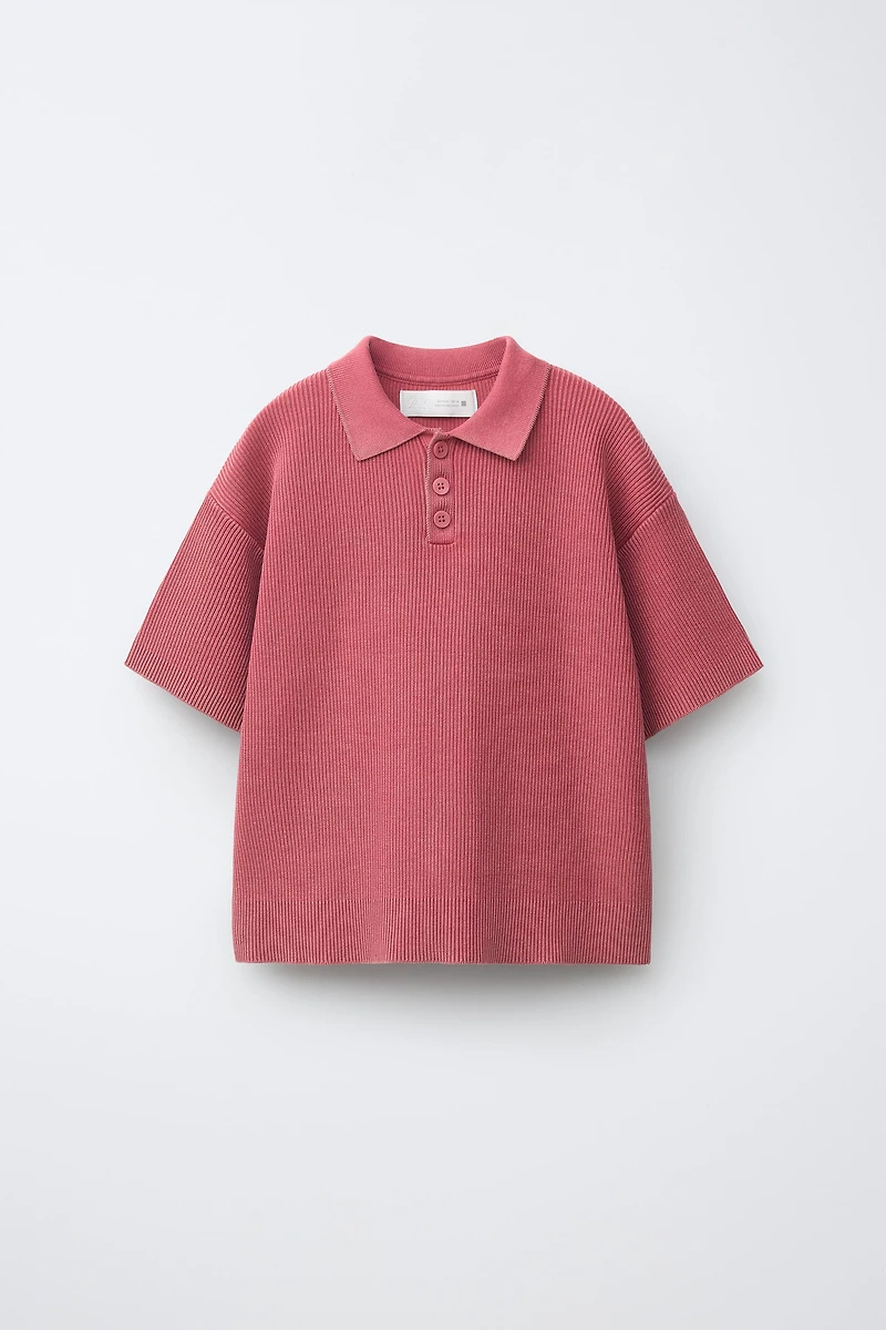 ACID WASH RIBBED POLO SHIRT