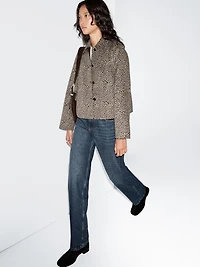 Short wool blend animal print coat
