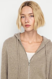 100% cashmere hooded zip-up cardigan