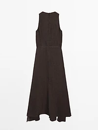 100% linen midi dress with frayed trims