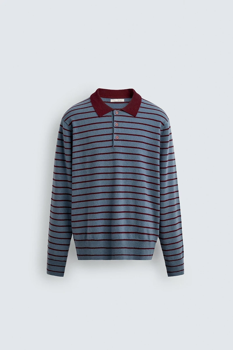STRIPED WOOL BLEND KNIT POLO SHIRT
