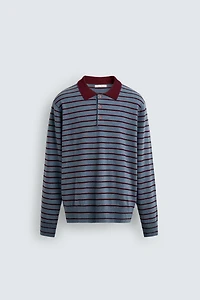 STRIPED WOOL BLEND KNIT POLO SHIRT