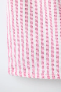 SHORT EN SERGÉ À RAYURES ET POCHES CŒUR