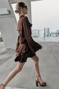 SATIN EFFECT RUFFLED SHORT DRESS
