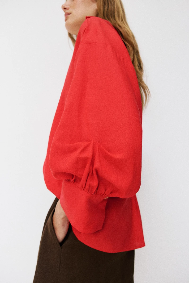 PUFF SLEEVE STRIPED LINEN SHIRT